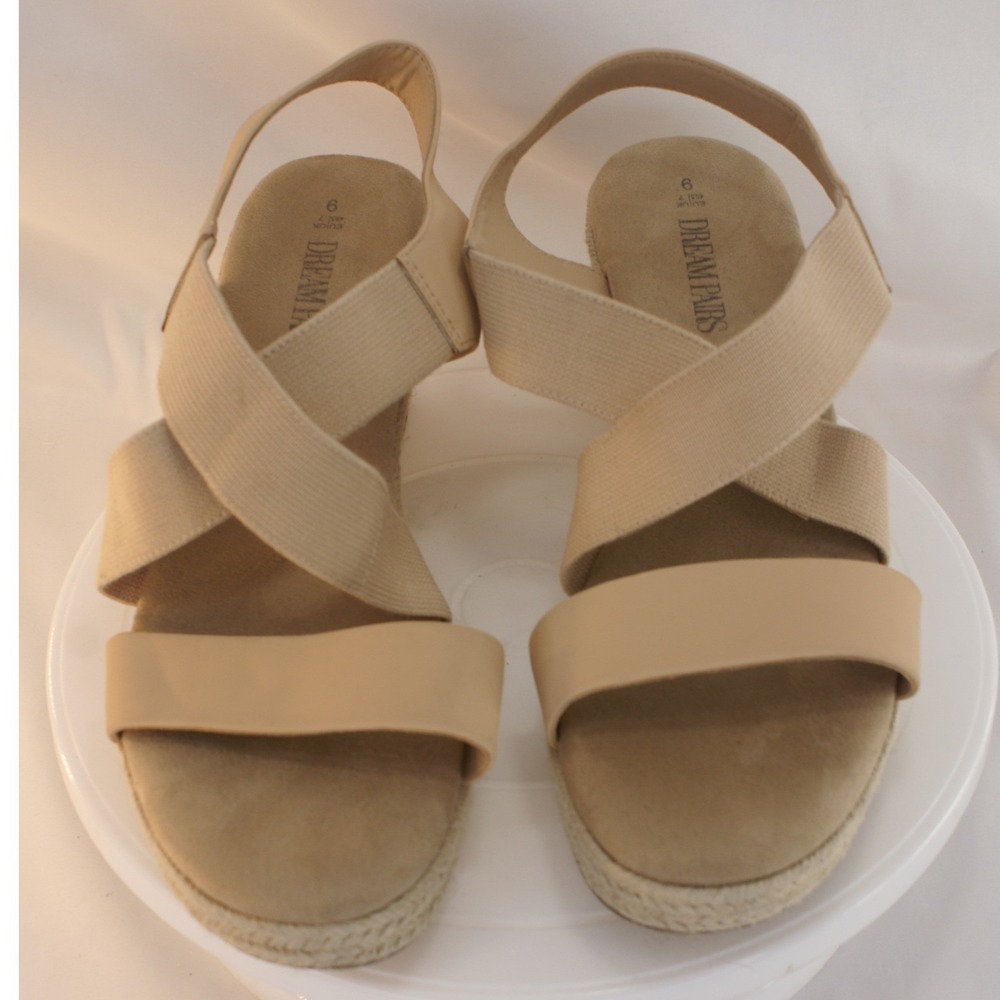 Dream Pairs SDPW2406W Nude Espadrille Wedge Sandals Size 9 Tan Elastic Strap